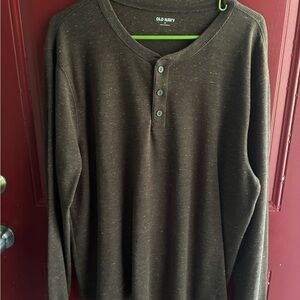 Old Navy Men's Dark Brown Heather Henley Long Sleeve